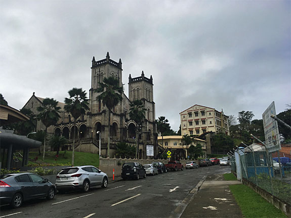 Sacred Heart Cathedral. The small round building in middle is the Diocese Headquarters.