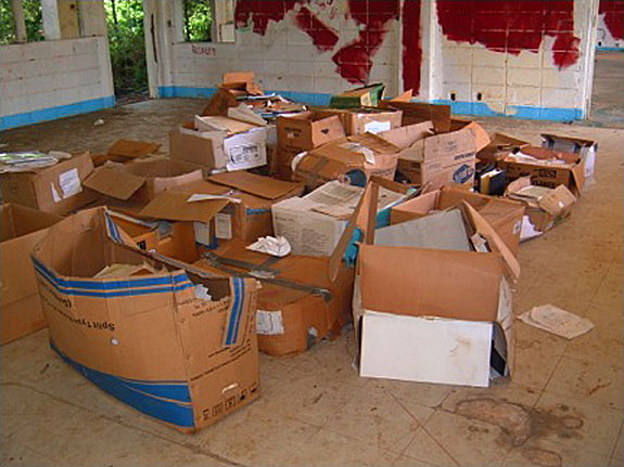 Records in the school building behind Archives Office.