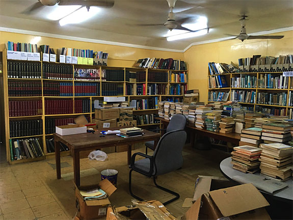 Our worktable in the middle of the library